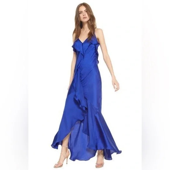 Misa Los Angeles Aina Vibrant Royal Blue High Low Ruffle Gown XS - Picture 3 of 7